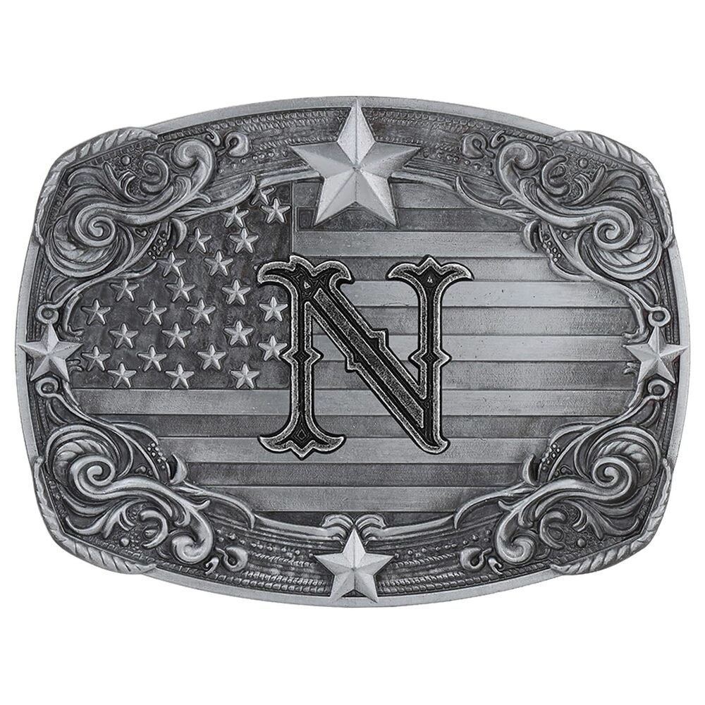 6614 Western Belt Buckle , Initial Letter N Silver Cowboy Belt Buckles